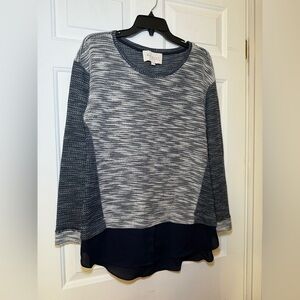 Two By Vince Camuto 2 In 1 Sweater Navy Silver & White Tweed Medium Preppy
